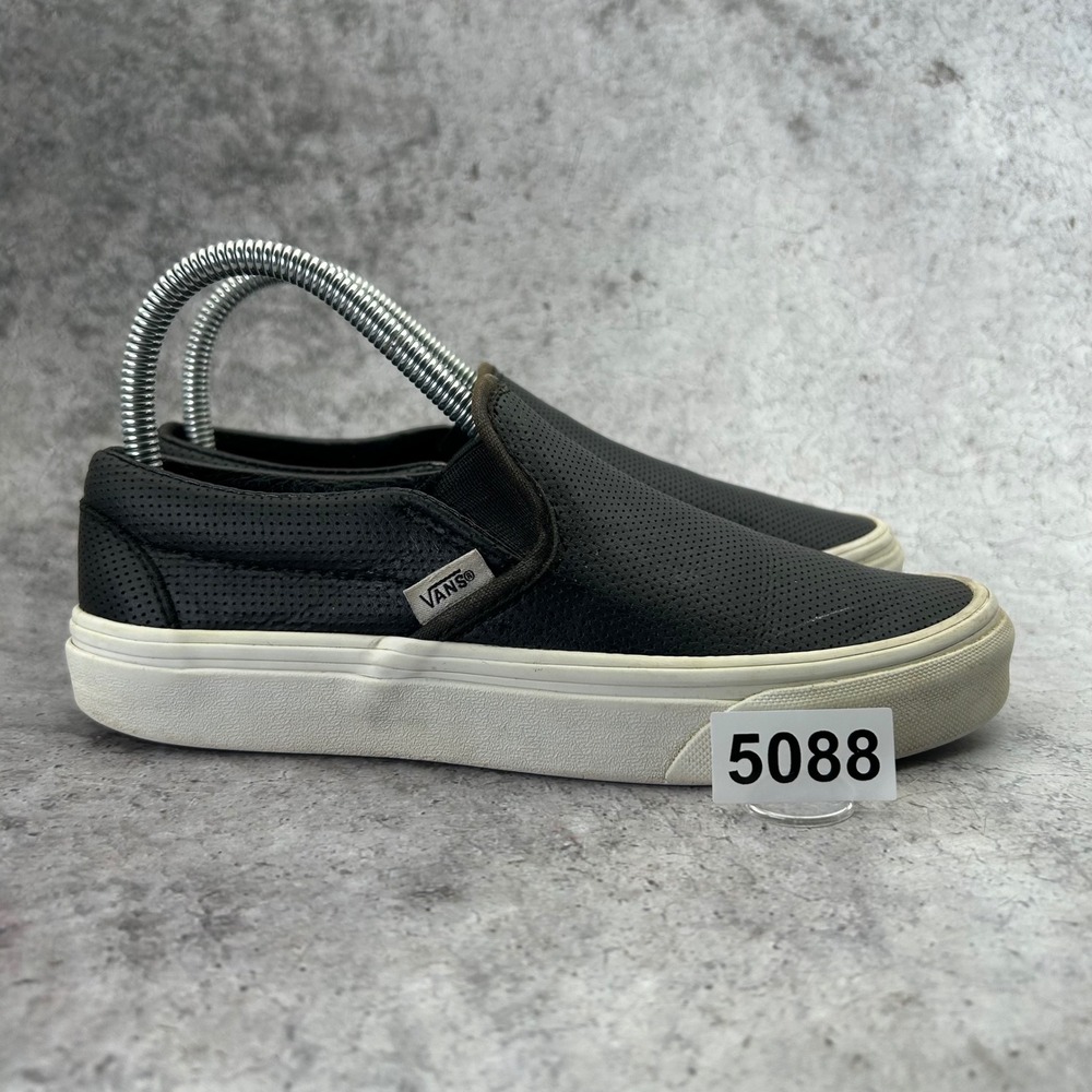 Vans Slip On Shoes Women 6.5 Black Perforated Leather Sneakers Low Top